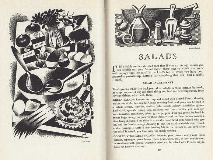 Many other books from the collection round out the Connecticut menu, such as the New Connecticut Cookbook, which has a chapter on salads. From Woman’s Club of Westport (Westport, Conn.), compiler. New Connecticut Cookbook: Being a Collection of Recipes from Connecticut Kitchens. First edition. New York and London: Harper & Brothers Publishers, 1947.