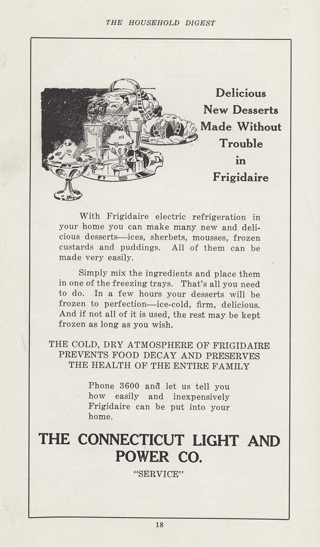 Advertisement from Mothers' Guild, St. John's Episcopal Church (Waterbury, Conn.), compiler. Household Digest and Directory. Waterbury, Conn.: Mothers' Guild, St. John's Episcopal Church, ca. 1927.