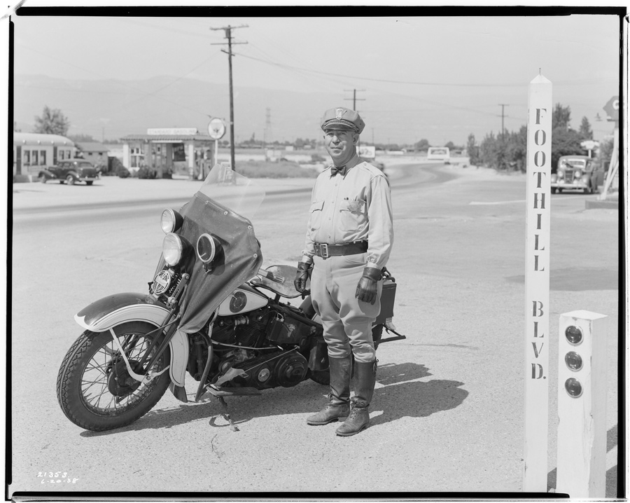 G. Haven Bishop, “Safety First.” Motorcycle officer, San Bernardino, June 1938. Huntington Library, Art Collections, and Botanical Gardens.