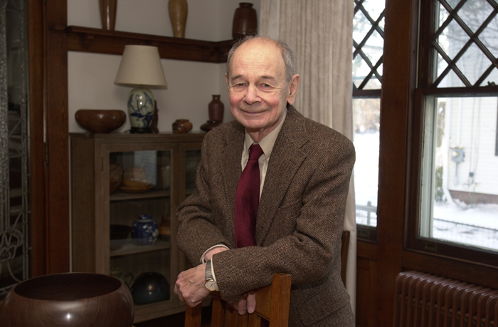 Edmund S. Morgan in his office at Yale University. Photo by Michael Marsland, Yale University.