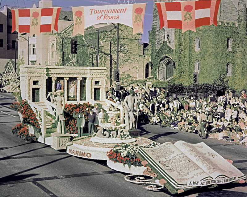 The 1969 Rose Parade included a San Marino float honoring The Huntington's 50th anniversary.