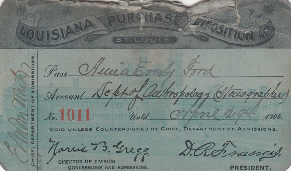 Ford kept personal mementos such as this ticket stub from the 1904 Louisiana Purchase Exposition in St. Louis.