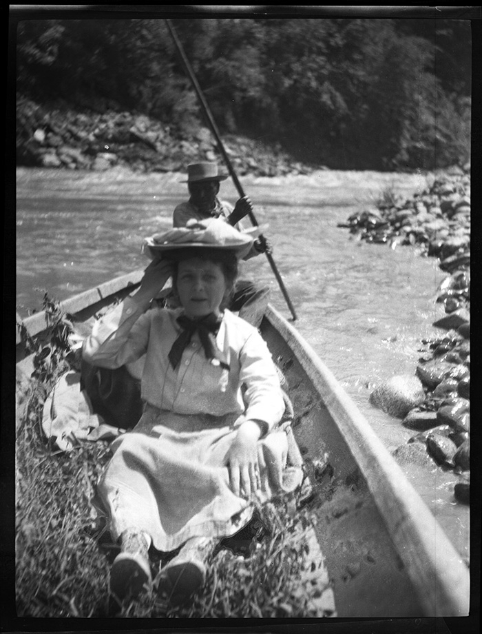 “Canoe & occupants, en route, Trinity,” 1906. Grace Nicholson is in front.