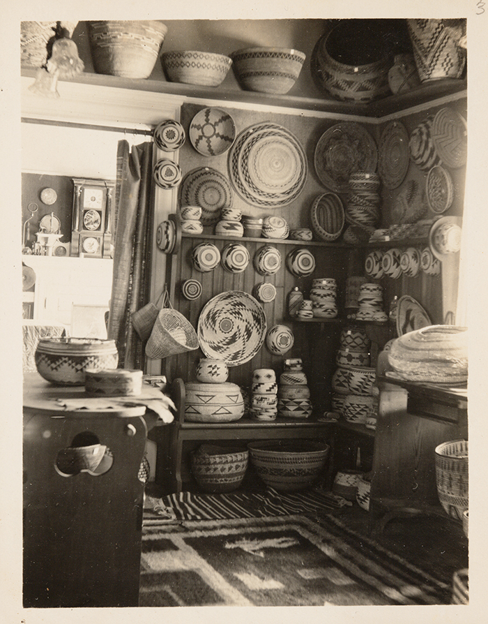 Baskets for sale in Grace Nicholson’s store at 46 N. Los Robles Ave., Pasadena, 1906.