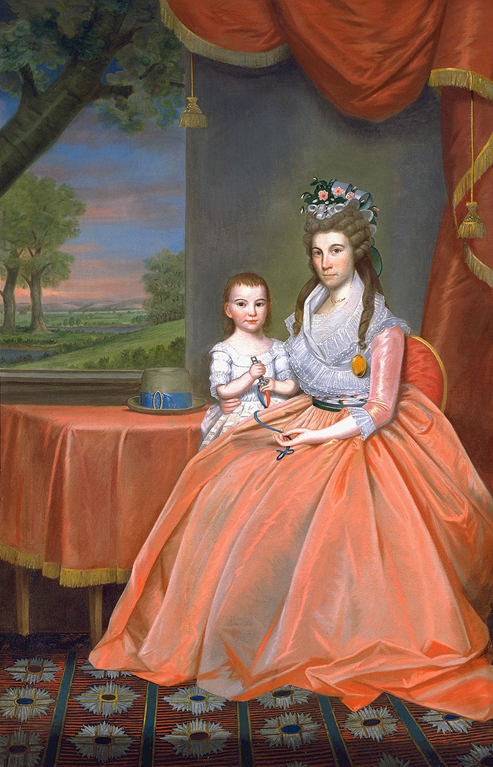 What the doting American mother is wearing this season. Mrs. Elijah Boardman and her Son, William Whiting Boardman (ca. 1796), by Ralph Earl.