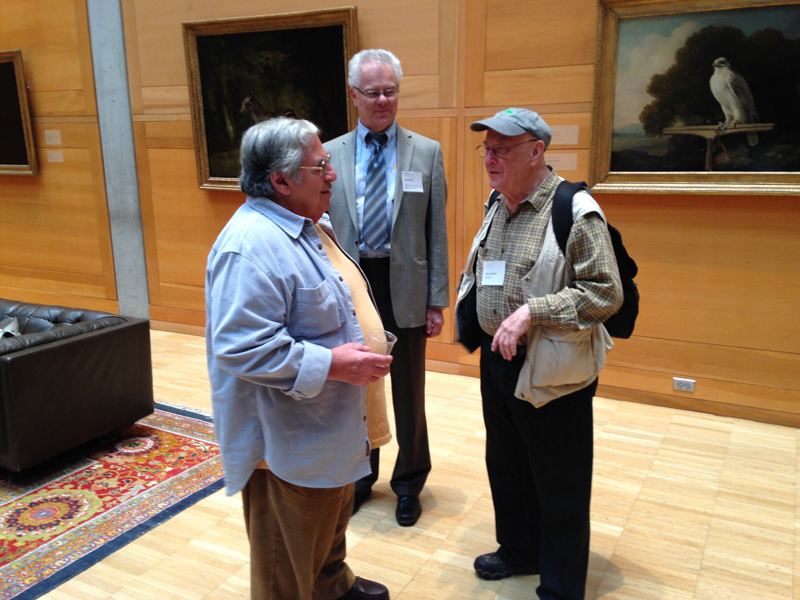 Photographers Paul Caponigro (left) and Bruce Davidson (right) meet for the first time at a new exhibition of their work at the Yale Center for British Art. Exhibition co-curator Scott Wilcox (center) says of the pair: “Davidson is a photojournalist and exponent of gritty street photography while Caponigro practices a pure, formalist approach to photographing landscape. If Davidson seeks to capture a specific moment in time, Caponigro dwells on the timeless phenomena of nature in relation to the enduring man-made structures of antiquity, such as Stonehenge.” 