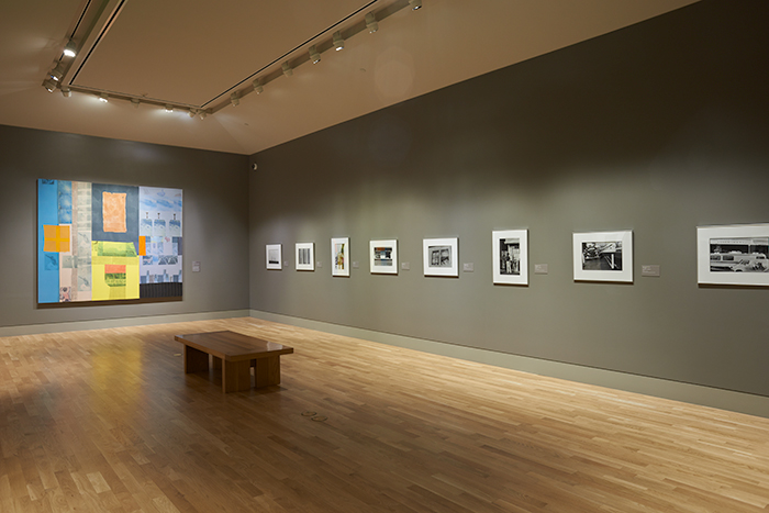 Robert Rauschenberg’s Global Loft (Spread), 1979, left, was acquired in 2012 as a gift in memory of Robert Shapazian. It is now joined by 15 of the artist’s photographs of Los Angeles, on loan from the Robert Rauschenberg Foundation. Photo by John Sullivan.