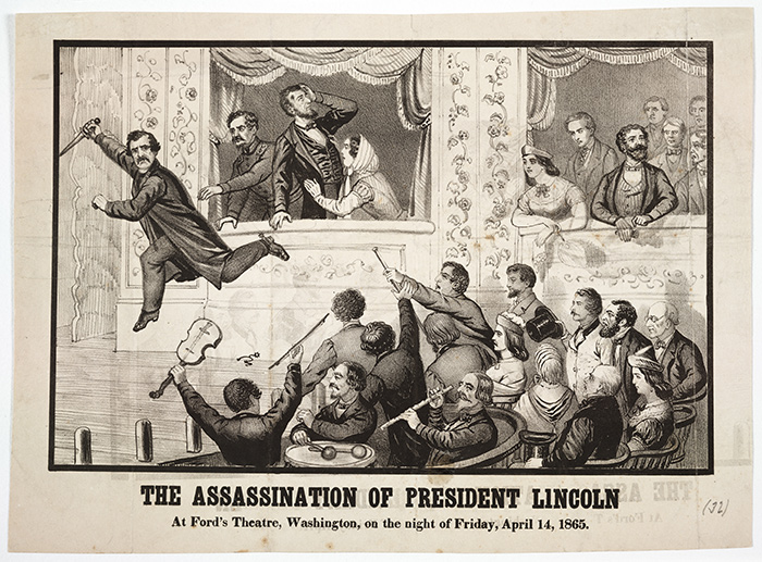 The Assassination of President Lincoln. At Ford’s Theatre, Washington, on the night of Friday, April 14, 1865, lithograph,1865. Unidentified artist. The Huntington Library, Art Collections, and Botanical Gardens.