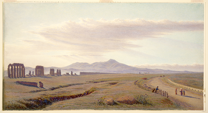 In Dawn in an Ancient Land, 1871, Anna Blunden depicts the Aqua Claudia, now part of the Park of the Aqueducts on the outskirts of Rome. Unlike Rome’s other ancient monuments, there are no entrance fees and no crowds. As in the 19th century, solitude rewards those who make the trek to see it. The Huntington Library, Art Collections, and Botanical Gardens.