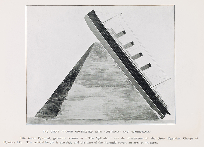 Travel brochures like this one (ca. 1907) vaunted the grandness of ocean liners such as the "Lusitania." The Huntington Library, Art Collections, and Botanical Gardens.