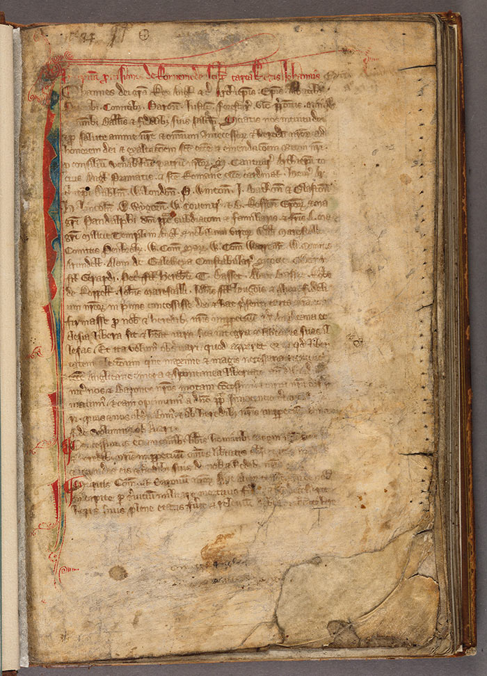 Rare draft of the Magna Carta, Laws & Statutes, England, 13th century. The Huntington Library, Art Collections, and Botanical Gardens.