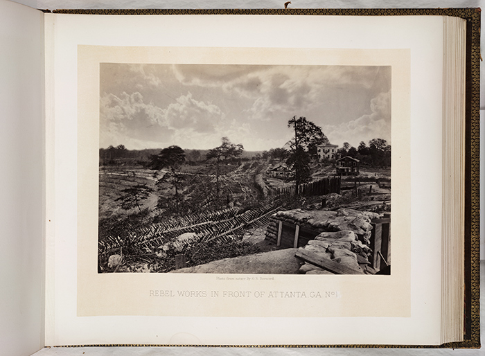 Rebel Works in Front of Atlanta, Ga., No. 1. 1864, printed 1877. Albumen print. After Confederate forces evacuated Atlanta, photographer George N. Barnard (1819–1902) documented the trail of destruction left by Sherman’s notorious “March to the Sea.” The Huntington Library, Art Collections, and Botanical Gardens.