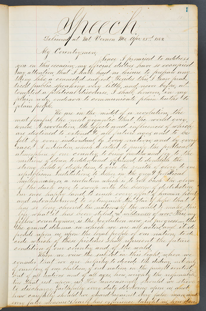 In a speech delivered at Mt. Vernon, Missouri, on April 23, 1864, John R. Kelso declared: “We are in the midst of a revolution . . . the effects and influences of which, are destined to extend to all future ages, and to be felt by every individual, by every nation, and by every race.” The Huntington Library, Art Collections, and Botanical Gardens.