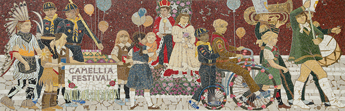 Susan Hertel, a former student of Millard Sheets at Scripps College, composed this gouache study for the mosaic installed on the Home Savings and Loan building in Temple City, Calif., 1984. The Huntington Library, Art Collections, and Botanical Gardens.