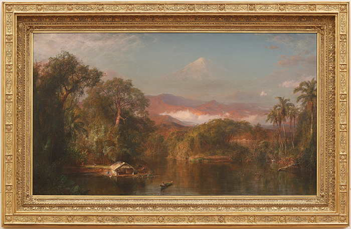 Painter Frederic Edwin Church visited South America after reading Alexander von Humboldt’s description of its unspoiled beauty. Church’s monumental Mount Chimborazo, 1864, compresses into one painting the high desert, mountains, and jungle found in Ecuador. Huntington Library, Art Galleries, and Botanical Gardens.