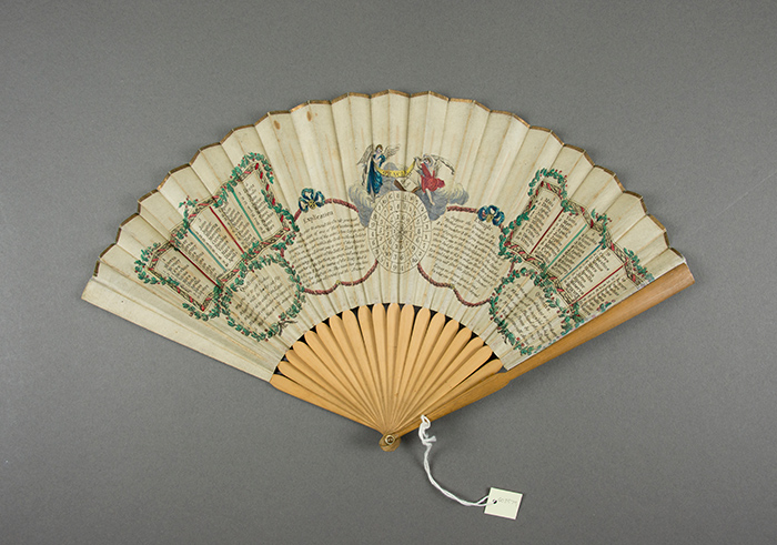 Oracle, probably printed in London in the 1790s, is one of almost three dozen 18th-century printed fans in The Huntington’s collection of early printed books. While not exactly books, most of the fans do contain substantial text. Click here to enlarge. Photo by Kate Lain.