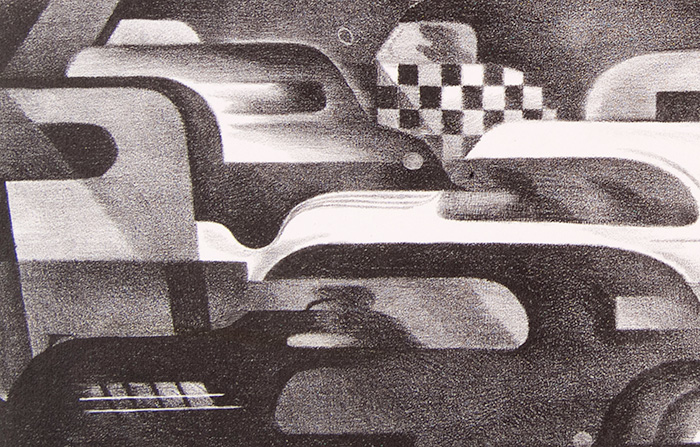 Detail of Benton Murdoch Spruance's Traffic Control, 1936. The Huntington Library, Art Collections, and Botanical Gardens. Purchased with funds provided by Russel I. and Hannah S. Kully. Full image courtesy of bentonspruance.com.