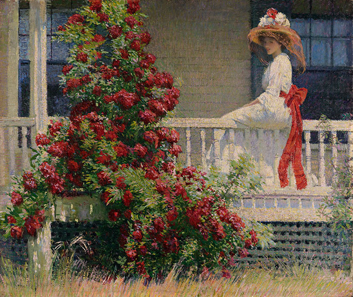 Philip Leslie Hale (1865–1931), The Crimson Rambler, ca. 1908, oil on canvas, 25 1/4 x 30 3/16 in. Pennsylvania Academy of the Fine Arts, Philadelphia, Joseph E. Temple Fund.