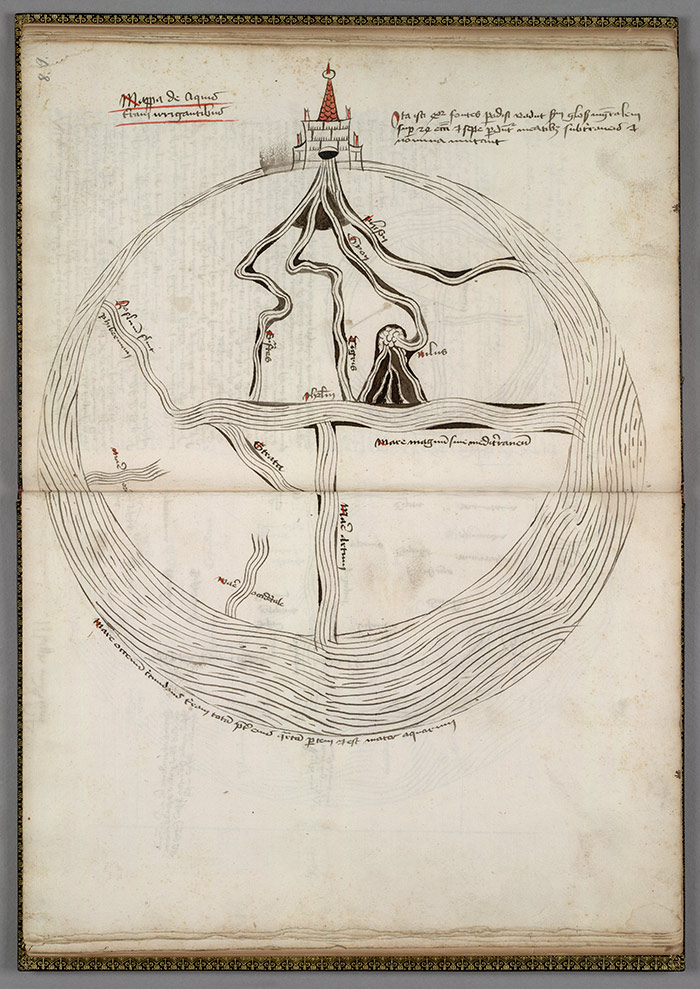 Map of rivers of the world, from Cosmography; astrological medicine, 1486–1488 (HM 83). The Huntington Library, Art Collections, and Botanical Gardens.