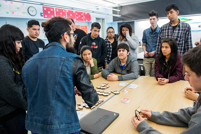 Students at one of The Huntington’s partner schools, Esteban E. Torres High School in East Los Angeles, are taking part in a program exploring the Japanese art form of origami. Photo by Martha Benedict.