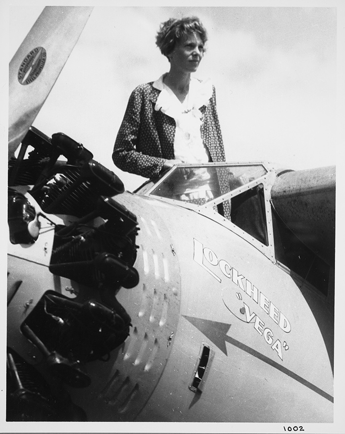 Amelia Earhart in her Lockheed Vega. Harvey Christen Collection, The Huntington Library, Art Collections, and Botanical Gardens.