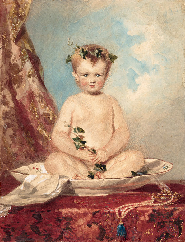Alfred Edward Chalon, Infant Bacchus, watercolor, ca. 1850, 21.1 x 18.4 cm. (59.55.201). Gilbert Davis Collection. The Huntington Library, Art Collections, and Botanical Gardens.