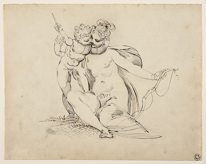 Henry Fuseli, Venus and Cupid, pen and ink over pencil, ca. 1800, 21.6 x 27.3 cm. Gilbert Davis Collection. The Huntington Library, Art Collections, and Botanical Gardens.