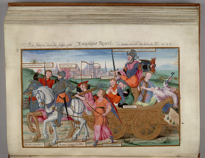 Edward I seated in a triumphal car, Heroica Eulogia, William Bowyer, 1567. The Huntington Library, Art Collections, and Botanical Gardens.