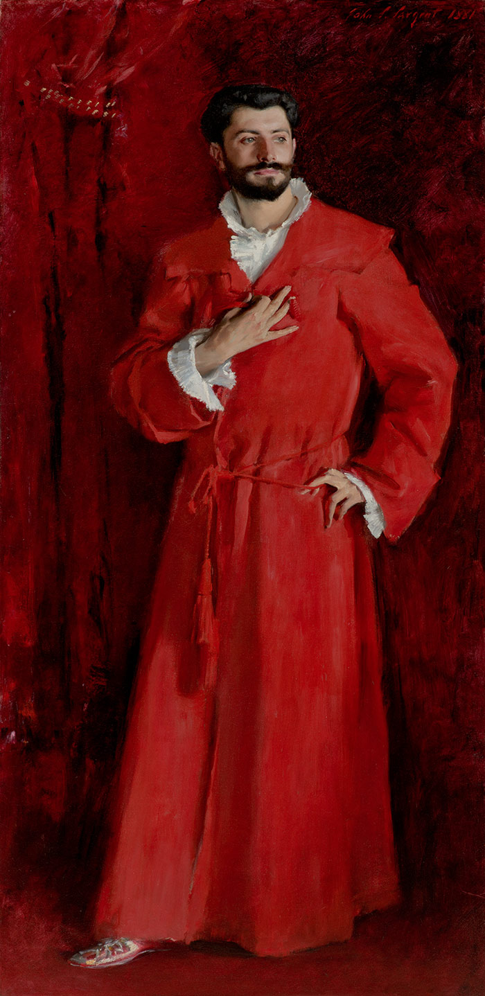 John Singer Sargent (1856–1925), Dr. Pozzi at Home, 1881, oil on canvas, 79 3/8 x 40 1/4 in. The Armand Hammer Collection, gift of the Armand Hammer Foundation. Hammer Museum, Los Angeles.