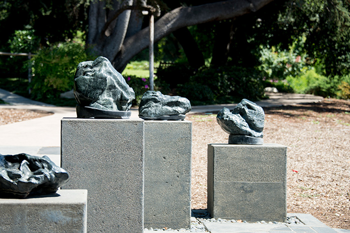 Viewing stones in the Harry Hirao Suiseki Court, located in the Japanese Garden. Photo by Kate Lain.