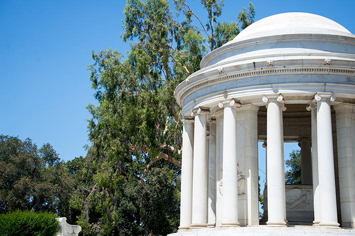 The Huntington's founders, Henry and Arabella Huntington, are interred under the Mausoleum, designed by John Russell Pope (1874–1937). Photo by Kate Lain.