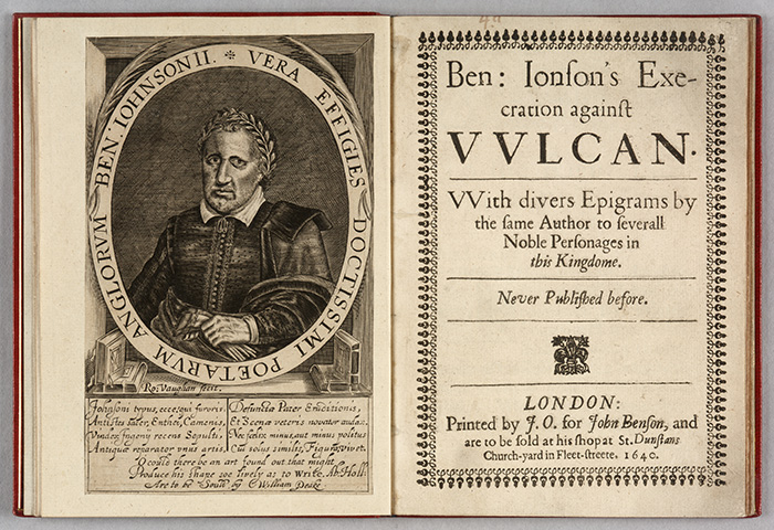 Frontispiece and title page of Ben Jonson’s Execration against Vulcan, London, 1640. The Huntington Library, Art Collections, and Botanical Gardens.
