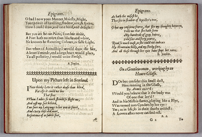 “Upon my Picture Left in Scotland” is one of the finest and most memorable poems in Ben Jonson’s Execration against Vulcan, London, 1640. The Huntington Library, Art Collections, and Botanical Gardens.