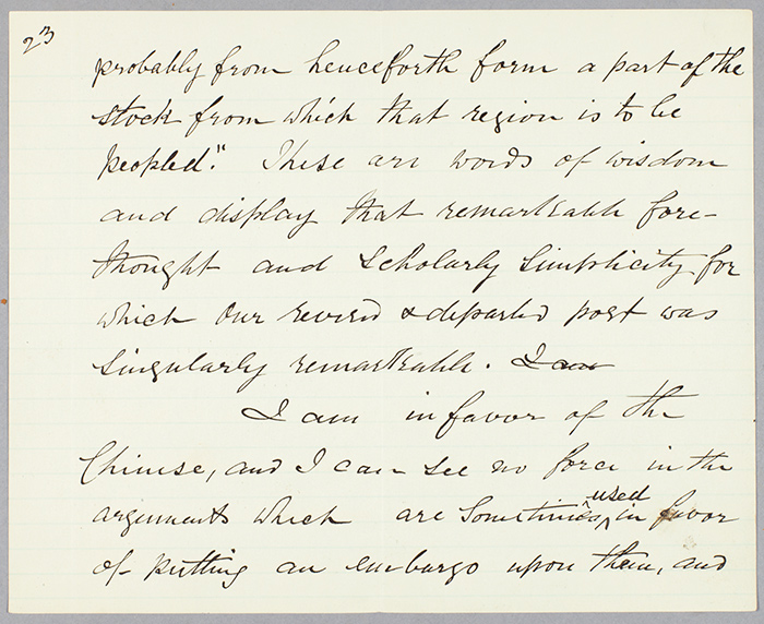 This 1855 text by an unidentified woman offers perspectives on California history, including the presence of the Chinese in San Francisco. The Huntington Library, Art Collections, and Botanical Gardens.