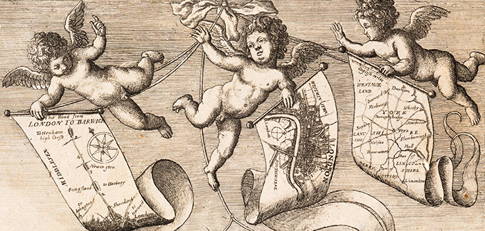 Detail from the frontispiece of John Ogilby’s Britannia, 1675, drawn by Francis Barlow, engraved by Wenceslaus Hollar. The Huntington Library, Art Collections, and Botanical Gardens.