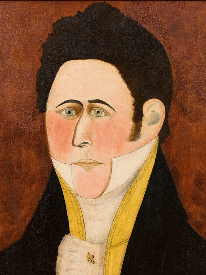 Detail from Portrait of Albert G. Gilman of New Hampshire,1831, by A. Ellis. Oil on basswood panel. Jonathan and Karin Fielding Collection.