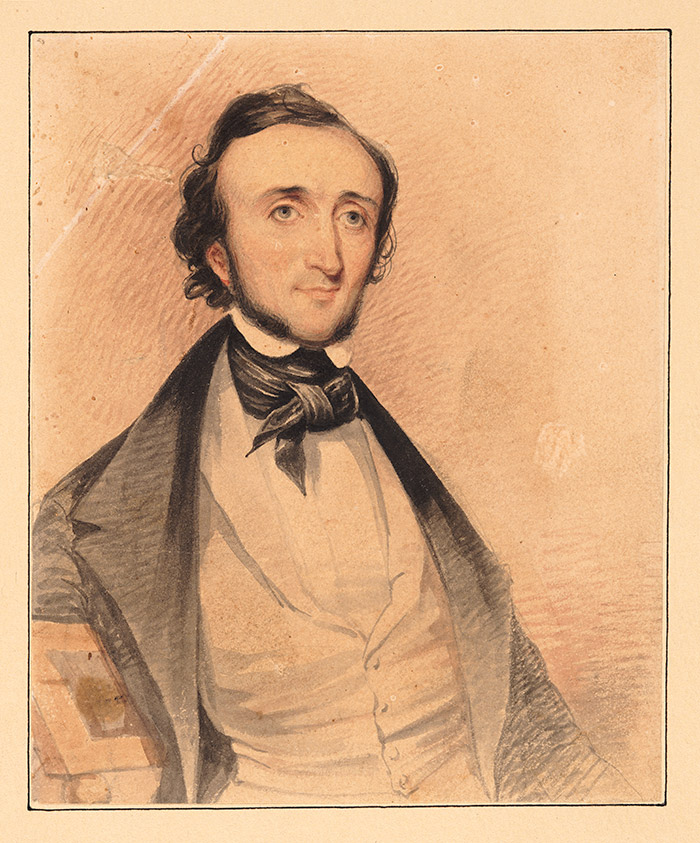 A.C. Smith’s portrait of Edgar Allan Poe, 1843 or 1844, watercolor on paper. The Huntington Library, Art Collections, and Botanical Gardens.