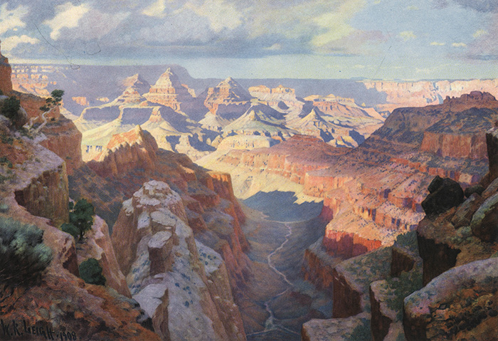 William R. Leigh, Grand Canyon (1911), as adapted for Fred Harvey Service dining car menu, 1950.