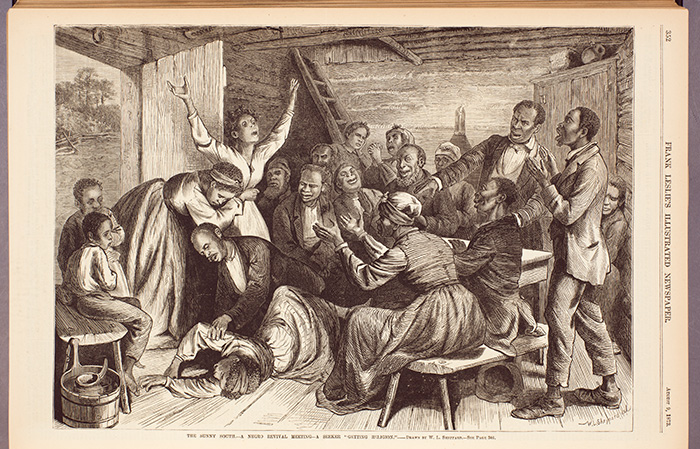 Great Awakening transformations, long acknowledged to have democratized religious access and authority, resonate with the spiritual lives and performances of marginalized persons, including slaves, indigenous peoples, and women. “The Sunny South—A Negro Revival meeting—A Seeker 'Getting Religion',” Frank Leslie’s Illustrated Newspaper, Aug. 9, 1873 issue, page 352. The Huntington Library, Art Collections, and Botanical Gardens.