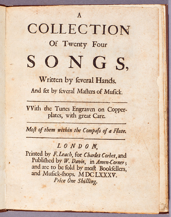 A Collection of Twenty Four Songs (London, 1685). Title page. The Huntington Library, Art Collections, and Botanical Gardens.
