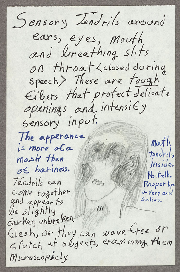 Notes on the Oankali for the Xenogenesis trilogy, ca. 1985. The Huntington Library, Art Collections, and Botanical Gardens. Copyright Estate of Octavia E. Butler.