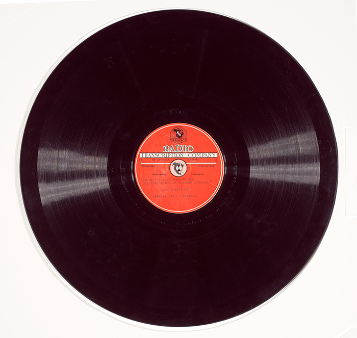 Phonograph record of actor Joseph H. Hazelton reminiscing about Abraham Lincoln’s assassination. The recording was made in 1933 at Freeman Lang’s studios in Hollywood, California. The Huntington Library, Art Collections, and Botanical Gardens.