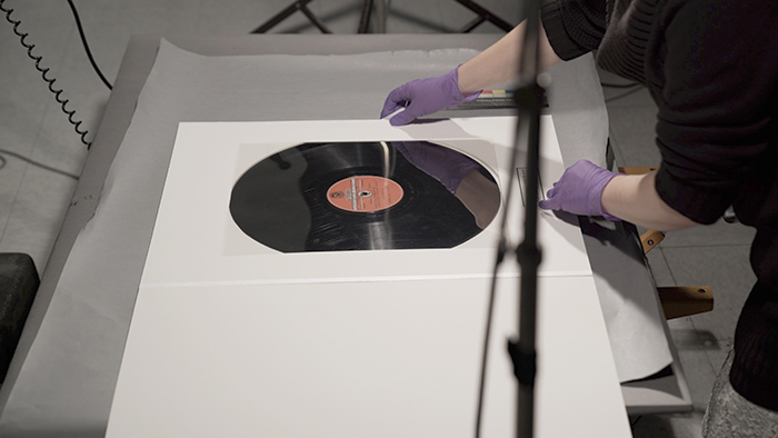 In Aric Allen’s video, the Hazelton recording is prepared for its close-up by Jessamy Gloor, a conservator at The Huntington.