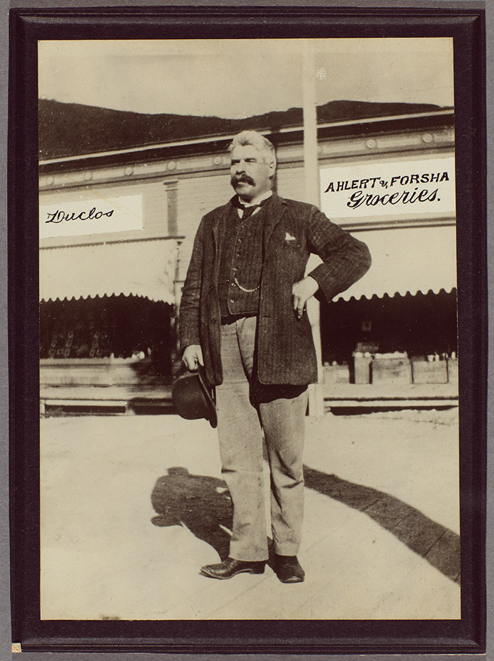 Alexander “Big Alex” MacDonald in Dawson City, ca. 1900. Known as the “Gold King of the Klondike”, MacDonald made millions during the Gold Rush yet died in 1909 in a small cabin in Dawson City, alone and in debt. Unidentified photographer. The Huntington Library, Art Collections, and Botanical Gardens.