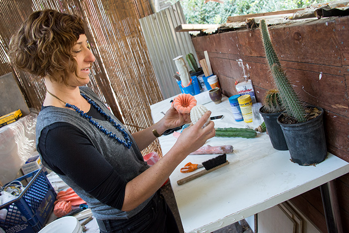 During the past two months, artist-botanist Zya S. Levy has made 300 plaster casts of cacti. Photo by Kate Lain.