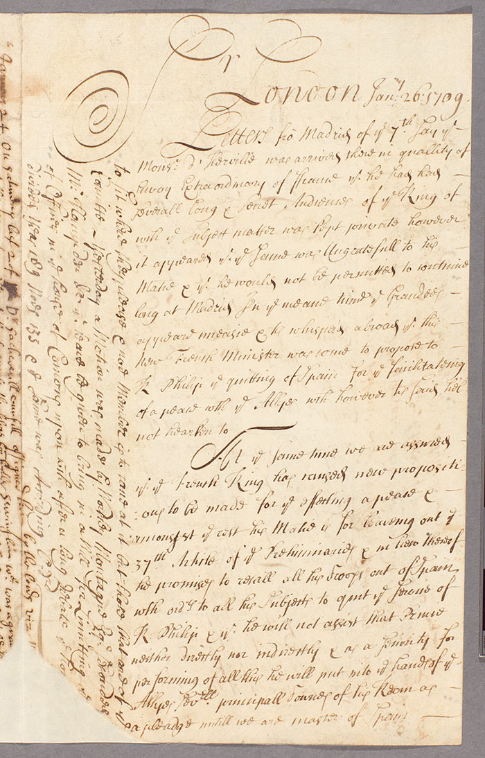 Manuscript newsletters from London, 1689–1710. Huntington Manuscript 30659, f. 115. The Huntington Library, Art Collections, and Botanical Gardens.