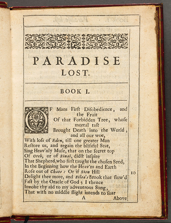 The opening lines of Paradise Lost, 1667, by John Milton (1608–1674). The Huntington Library, Art Collections, and Botanical Gardens.