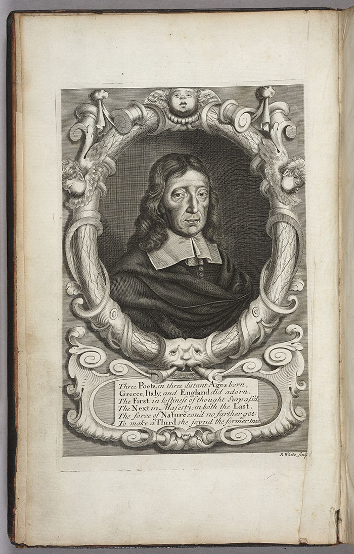 Illustration of the poet John Milton (1608–1674) in the frontispiece of the 1688 edition of Paradise Lost. The Huntington Library, Art Collections, and Botanical Gardens.