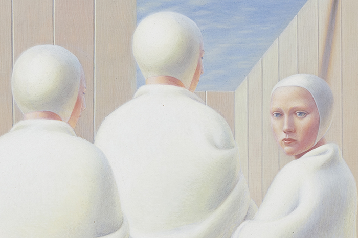 Detail from George Tooker's Bathers (Bath Houses), 1950
