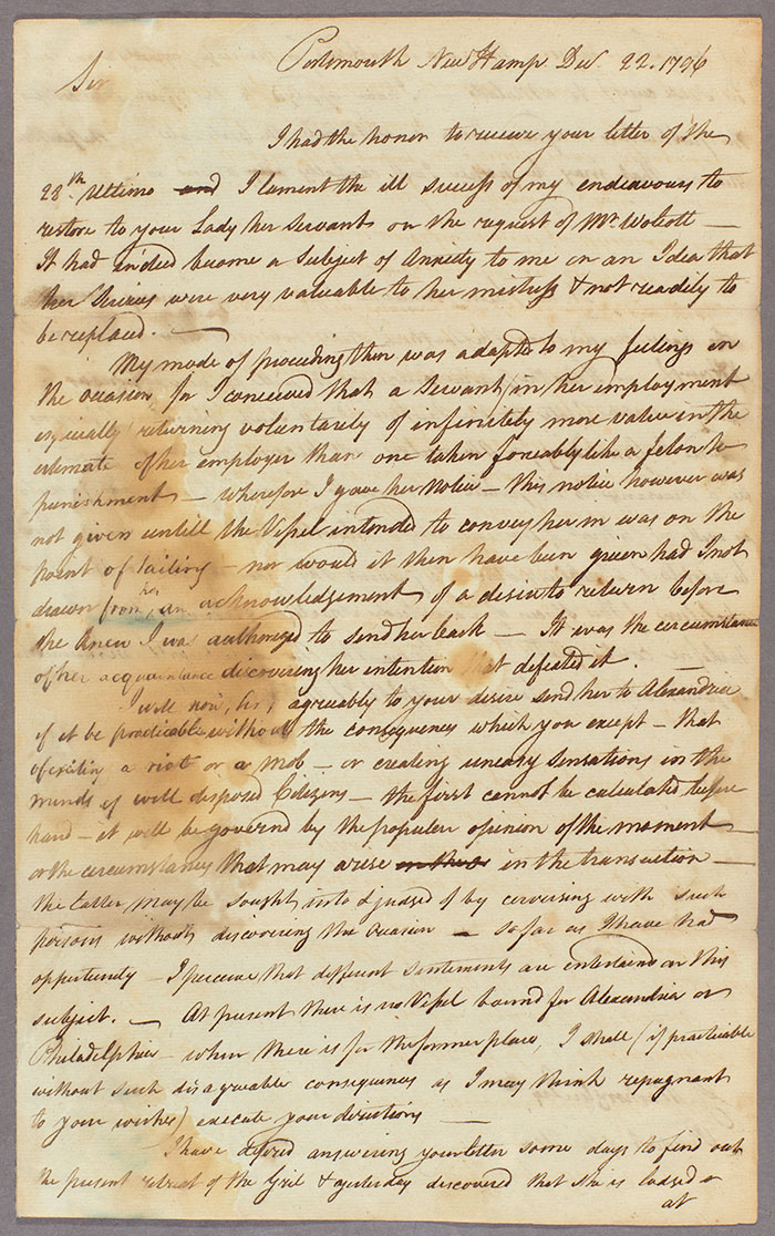Letter from Joseph Whipple to George Washington, Dec. 22, 1796.